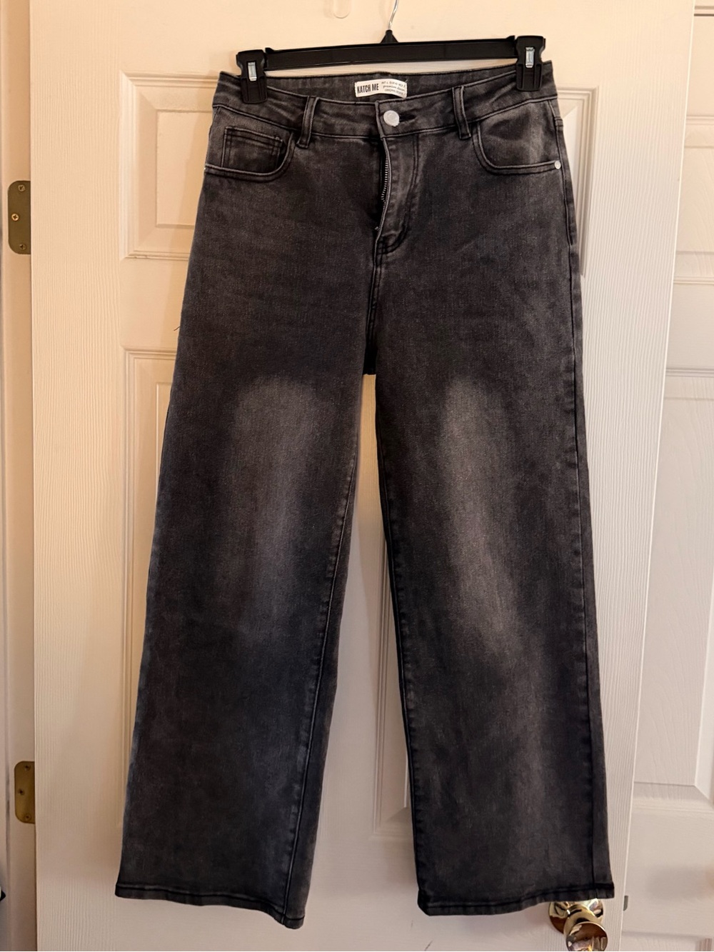 High-Rise Wide Leg Jeans in Washed Charcoal
